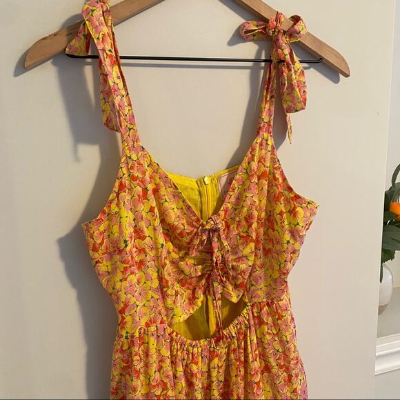 Banjanan Yellow Pink Floral Cutout Cotton Maxi Dress Small - Picture 13 of 16